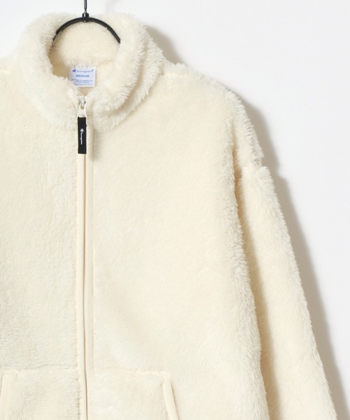 ジャケット・アウター CHAMPION 1960's FLEECE JACKET CHAMPION Men's Blue Fleece Script Logo Stand-Collar Zip-Up Jacket