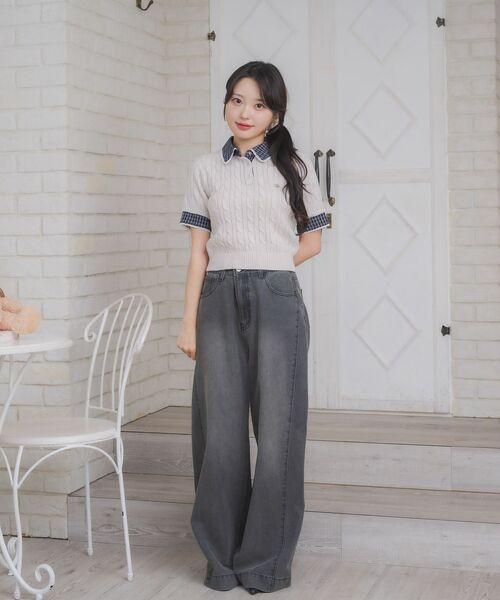 ems excite(エムズエキサイト)の「チェックSHドッキングNTPO(ニット/セーター・レディース・ブラウン/ダークブルー/ナチュラル/ダークグリーン・FREE)」の5枚目の写真