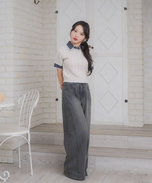 ems excite(エムズエキサイト)の「チェックSHドッキングNTPO(ニット/セーター・レディース・ブラウン/ダークブルー/ナチュラル/ダークグリーン・FREE)」の6枚目の写真