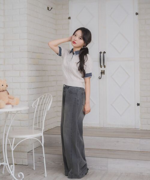 ems excite(エムズエキサイト)の「チェックSHドッキングNTPO(ニット/セーター・レディース・ブラウン/ダークブルー/ナチュラル/ダークグリーン・FREE)」の8枚目の写真