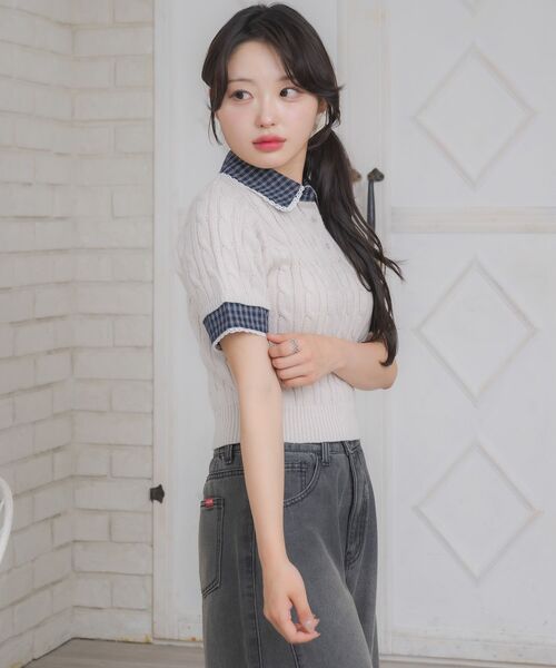 ems excite(エムズエキサイト)の「チェックSHドッキングNTPO(ニット/セーター・レディース・ブラウン/ダークブルー/ナチュラル/ダークグリーン・FREE)」の10枚目の写真