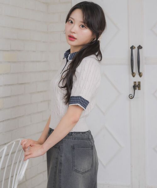 ems excite(エムズエキサイト)の「チェックSHドッキングNTPO(ニット/セーター・レディース・ブラウン/ダークブルー/ナチュラル/ダークグリーン・FREE)」の12枚目の写真