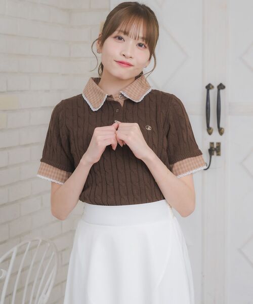 ems excite(エムズエキサイト)の「チェックSHドッキングNTPO(ニット/セーター・レディース・ブラウン/ダークブルー/ナチュラル/ダークグリーン・FREE)」の17枚目の写真