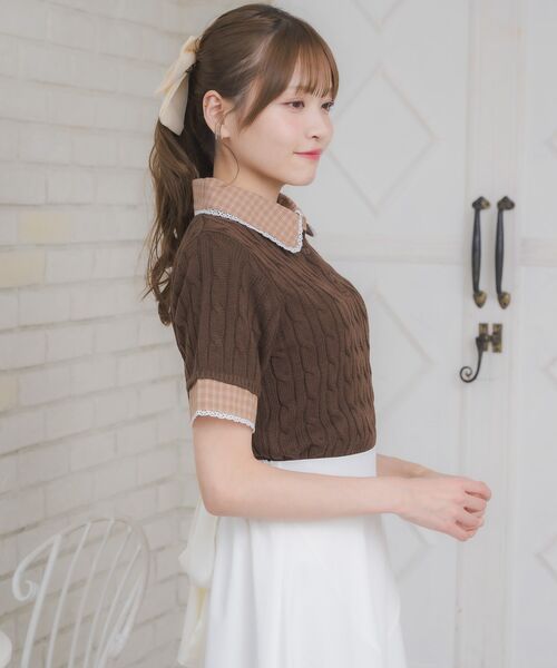 ems excite(エムズエキサイト)の「チェックSHドッキングNTPO(ニット/セーター・レディース・ブラウン/ダークブルー/ナチュラル/ダークグリーン・FREE)」の18枚目の写真