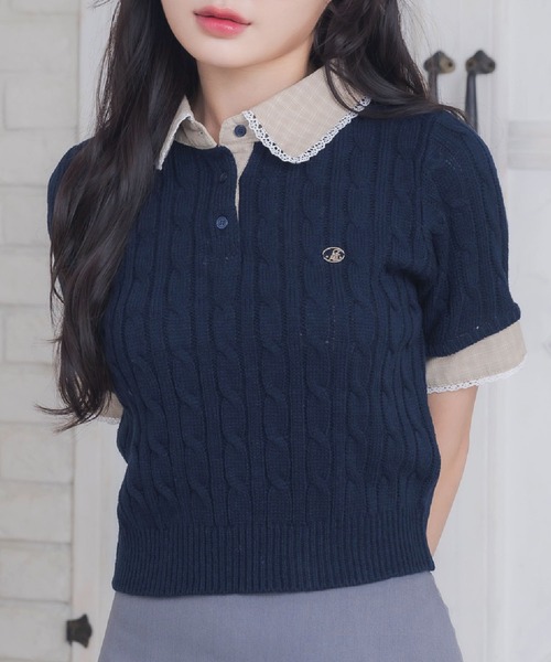 ems excite(エムズエキサイト)の「チェックSHドッキングNTPO(ニット/セーター・レディース・ブラウン/ダークブルー/ナチュラル/ダークグリーン・FREE)」の4枚目の写真