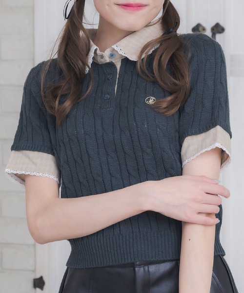 ems excite(エムズエキサイト)の「チェックSHドッキングNTPO(ニット/セーター・レディース・ブラウン/ダークブルー/ナチュラル/ダークグリーン・FREE)」の3枚目の写真