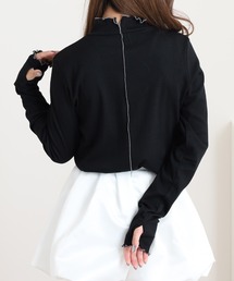 テレコリブ配色ミシンスリット タートルネック 長袖プルオーバー(M)