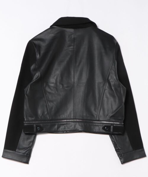 Desigual（デシグアル）の「グランジロック ニット切り替え レザー風バイカージャケット（ライダースジャケット・レディース・ブラック・S/M/L）」の2枚目の写真