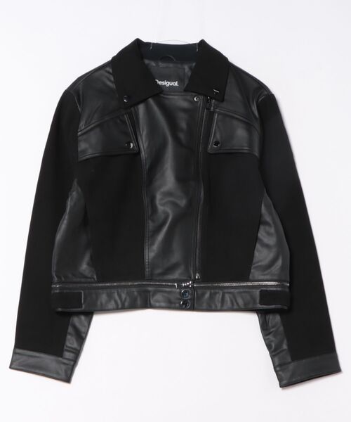 Desigual（デシグアル）の「グランジロック ニット切り替え レザー風バイカージャケット（ライダースジャケット・レディース・ブラック・S/M/L）」の6枚目の写真