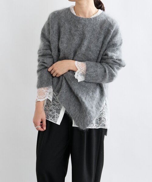 セール】【ヘアリーな質感】起毛ウールサイドスリットニット（ニット