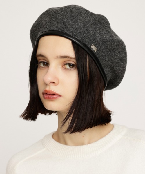 SLY(スライ)の「WOOL PIPING BERET ウール パイピング ベレー 秋服 冬服(ハンチング/ベレー帽・レディース・杢グレー/ブラック・FREE)」の1枚目の写真