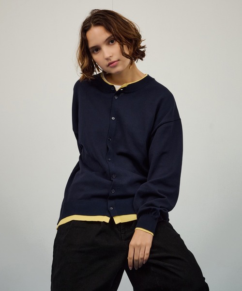 WETTEMPT（ウィテンプト）の「CREW NECK LAYERED CARDIGAN / クルーネックレイヤードカーディガン（カーディガン/ボレロ・メンズ・ブラック/ネイビー・SMALL/MEDIUM/LARGE）」の2枚目の写真