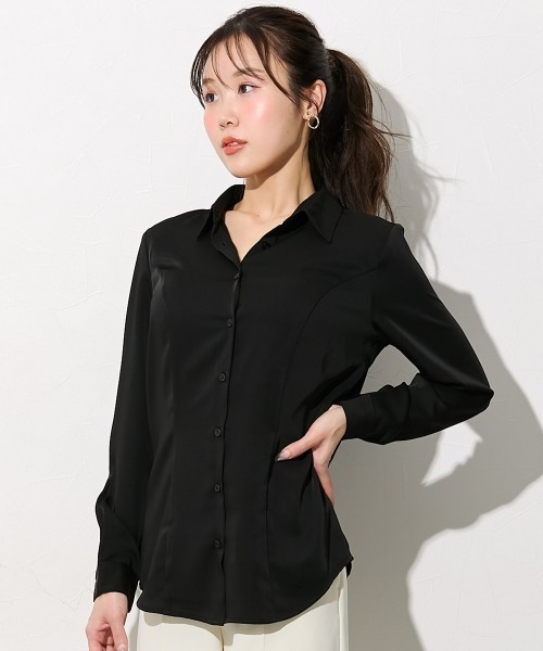 Nissen glamor(ニッセングラマー)の「【大きい胸専用】ボタンがきちんと閉まるとろみ生地カラーシャツブラウス(シャツ/ブラウス・レディース・ホワイト/ブルー/ブラック・LL/L/M)」の2枚目の写真
