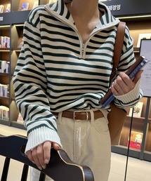 ハーフジップ」に該当するニット/セーター（グリーン・カーキ