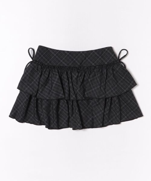 STAY MOTION（ステイモーション）の「【WEB限定】インパン付き二段フリルチェック柄ミニスカート［韓国ファッション ガーリー］（スカート・レディース・ネイビー/チャコールグレー・S/M）」の3枚目の写真