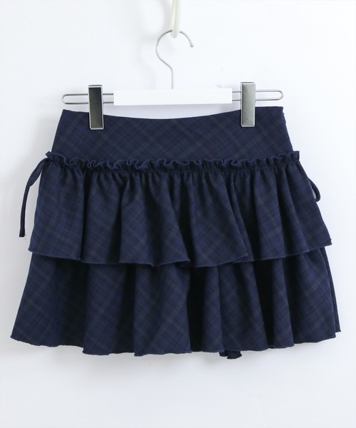 STAY MOTION（ステイモーション）の「【WEB限定】インパン付き二段フリルチェック柄ミニスカート［韓国ファッション ガーリー］（スカート・レディース・ネイビー/チャコールグレー・S/M）」の4枚目の写真