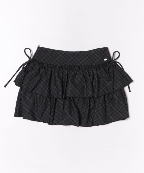 STAY MOTION（ステイモーション）の「【WEB限定】インパン付き二段フリルチェック柄ミニスカート［韓国ファッション ガーリー］（スカート・レディース・ネイビー/チャコールグレー・S/M）」の6枚目の写真