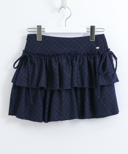 STAY MOTION（ステイモーション）の「【WEB限定】インパン付き二段フリルチェック柄ミニスカート［韓国ファッション ガーリー］（スカート・レディース・ネイビー/チャコールグレー・S/M）」の5枚目の写真