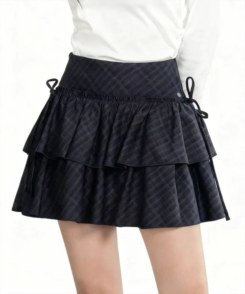 STAY MOTION（ステイモーション）の「【WEB限定】インパン付き二段フリルチェック柄ミニスカート［韓国ファッション ガーリー］（スカート・レディース・ネイビー/チャコールグレー・S/M）」の10枚目の写真