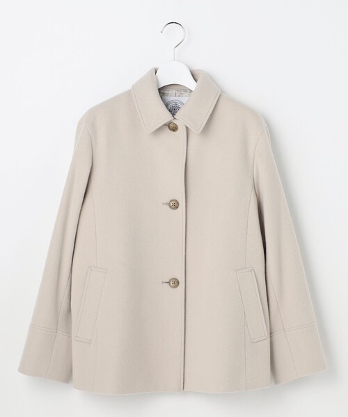 【美品】J.PRESS ショートビーバー ノーカラーコート　ベージュ ショートビーバー ショート丈 ステンカラー コート（ステンカラー