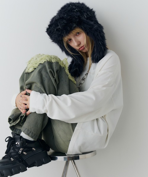 AIVER(アイバー)の「AIVER Atelier Made ミックスファーフライトキャップ(キャップ・メンズ・オフホワイト/ブラック×グレー・FREE)」の18枚目の写真