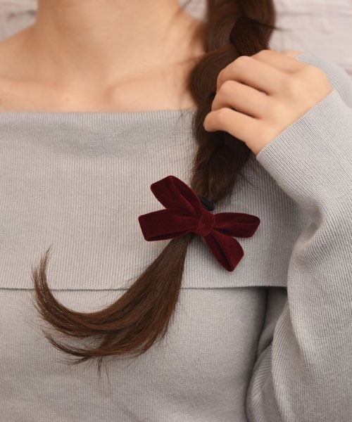 TONE SELECT GOODS（トーンセレクトグッズ）の「【float】ベルベット リボン ヘアゴム（ヘアゴム・レディース・マスタード/インディゴブルー/ダークブラウン/ワインレッド・FREE）」の6枚目の写真