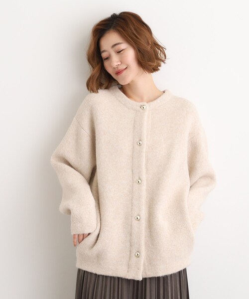 ふっくらやわらかく、毛混オーバーニットカーディガン（カーディガン
