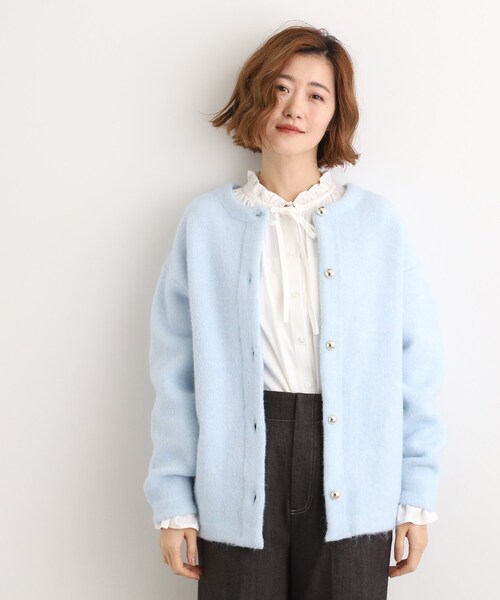 grove(グローブ)の「ふっくらやわらかく、毛混オーバーニットカーディガン(カーディガン/ボレロ・レディース・サックスブルー/チャコールグレー/ナチュラル・02/03/04/05)」の3枚目の写真