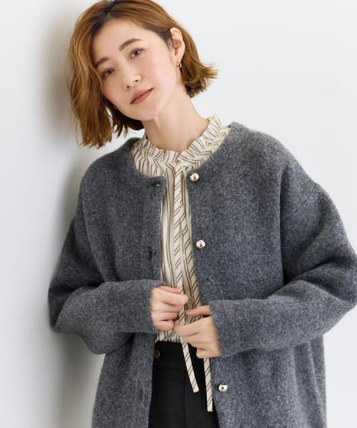 ふっくらやわらかく、毛混オーバーニットカーディガン（カーディガン