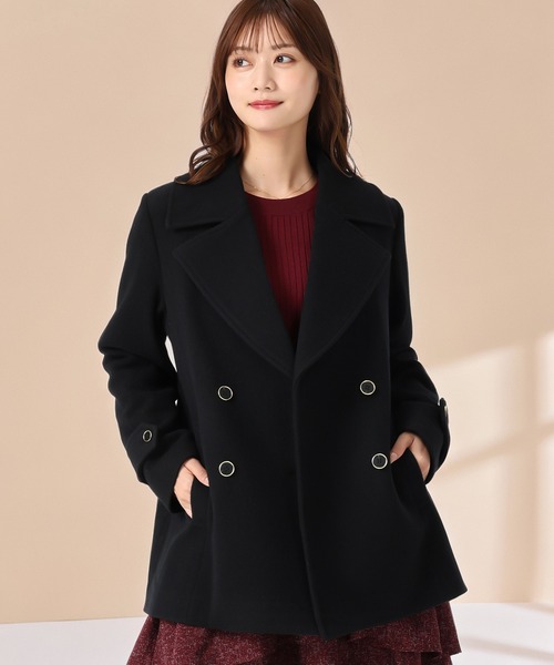 MISCH MASCH（ミッシュマッシュ）の「ミドル丈ダブルボタンコート（チェスターコート・レディース・ブラック/ライトグレー・ﾌﾘ-）」の2枚目の写真