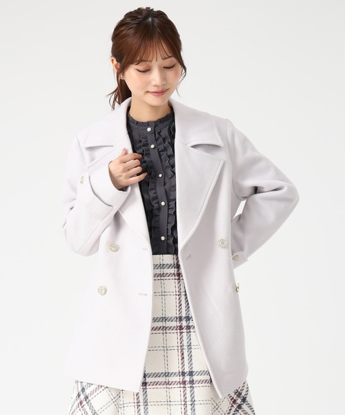 ホワイト ウールコート ダブルボタンmiu miuコート 両面ウール100％ ミディ丈 ダブルボタンコート【S～L】白 (コート