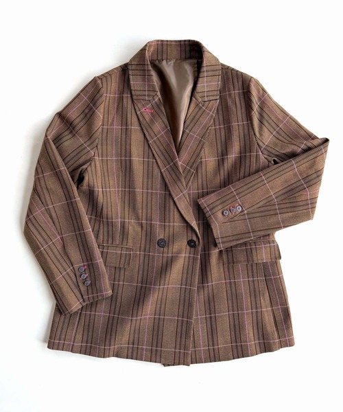 ダブルブレストチェックジャケット（テーラードジャケット）｜Q