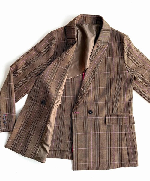 Q（キュー）の「ダブルブレストチェックジャケット（テーラードジャケット・レディース・ブラウン系その他・MEDIUM）」の6枚目の写真