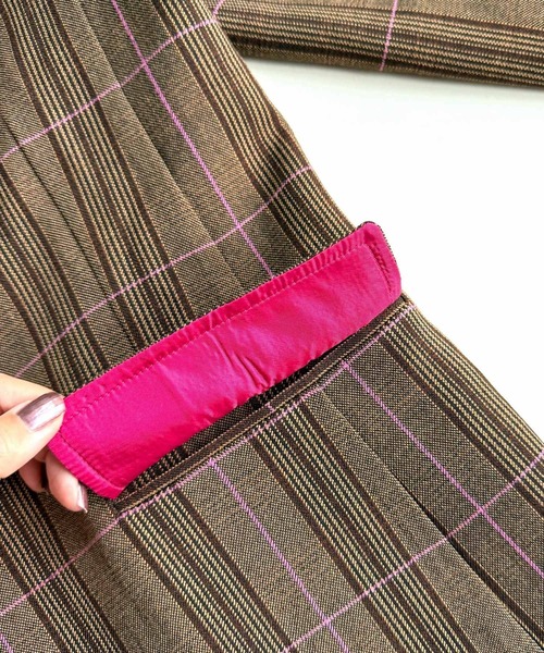 Q（キュー）の「ダブルブレストチェックジャケット（テーラードジャケット・レディース・ブラウン系その他・MEDIUM）」の12枚目の写真