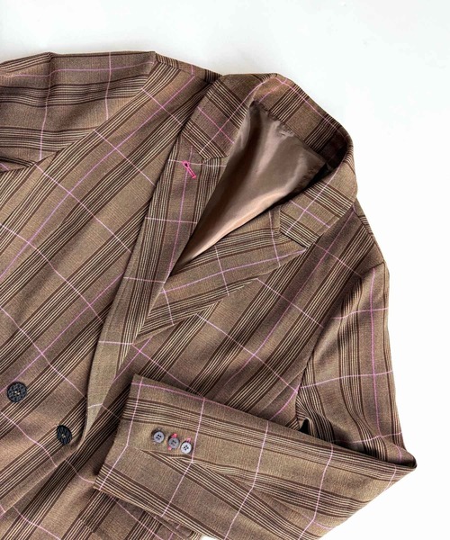 ダブルブレストチェックジャケット（テーラードジャケット）｜Q