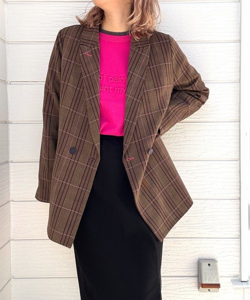 ダブルブレストチェックジャケット（テーラードジャケット）｜Q