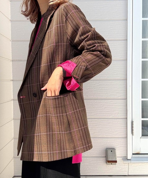 ダブルブレストチェックジャケット（テーラードジャケット）｜Q