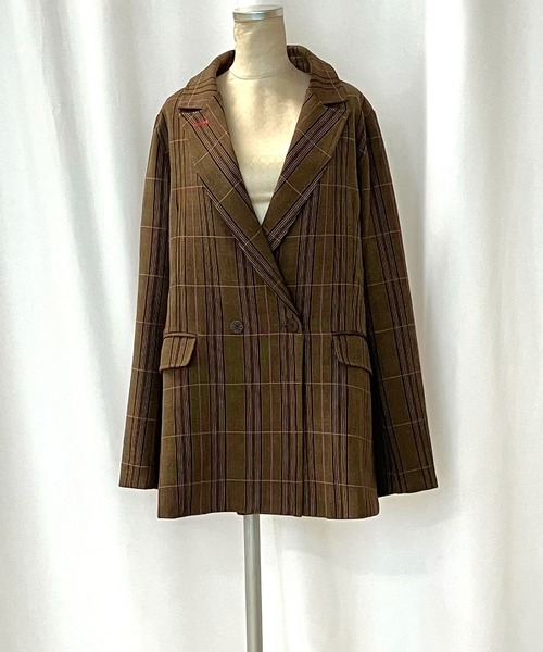 Q（キュー）の「ダブルブレストチェックジャケット（テーラードジャケット・レディース・ブラウン系その他・MEDIUM）」の19枚目の写真