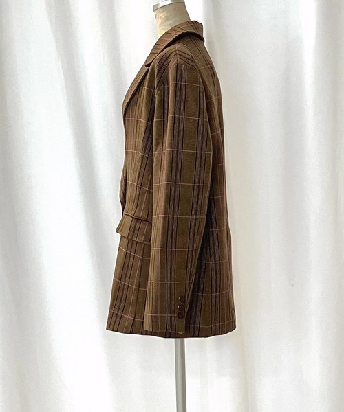 Q（キュー）の「ダブルブレストチェックジャケット（テーラードジャケット・レディース・ブラウン系その他・MEDIUM）」の20枚目の写真