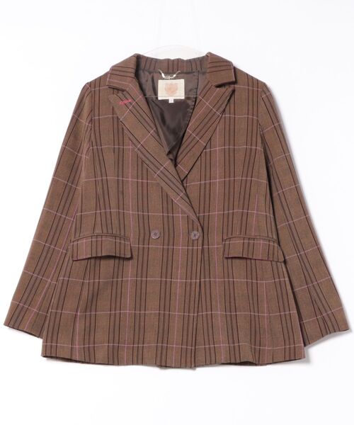 Q（キュー）の「ダブルブレストチェックジャケット（テーラードジャケット・レディース・ブラウン系その他・MEDIUM）」の16枚目の写真