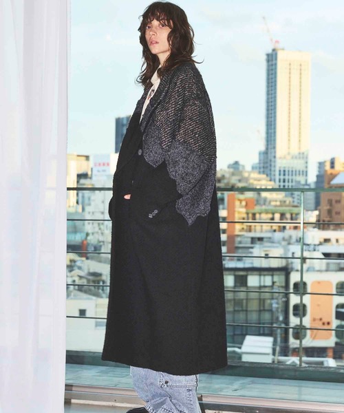 UNISEX》Zigzag Different Material Docking Prime-Over Coat/ジグザグ