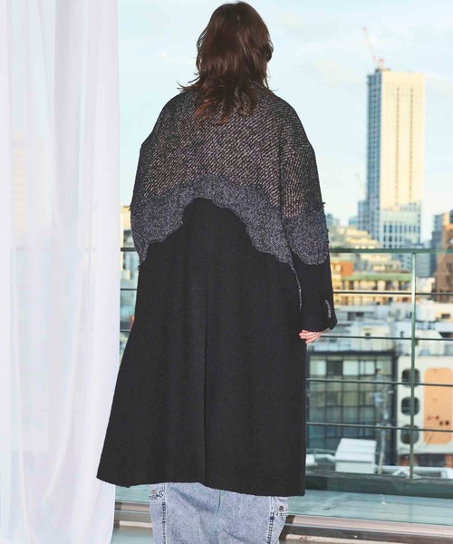 UNISEX》Zigzag Different Material Docking Prime-Over Coat/ジグザグ