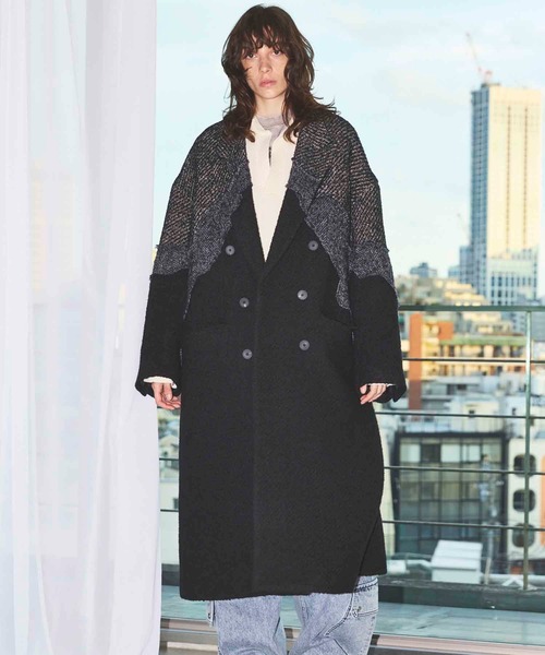 UNISEX》Zigzag Different Material Docking Prime-Over Coat/ジグザグ