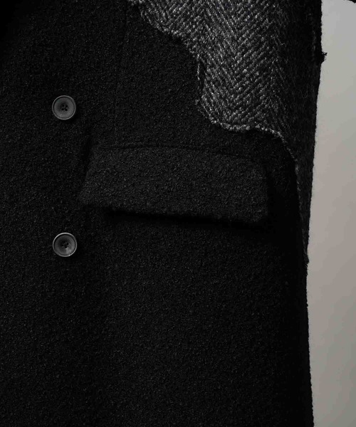 MAISON SPECIAL(メゾンスペシャル)の「《UNISEX》Zigzag Different Material Docking Prime-Over Coat/ジグザグプライムオーバー異素材切替コート【MAISON SPECIAL/メゾンスペシャル】(チェスターコート・メンズ・ブラック・2/1/0)」の11枚目の写真