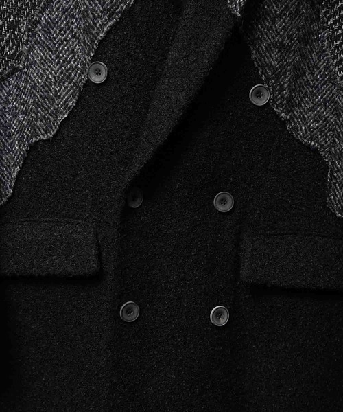 MAISON SPECIAL(メゾンスペシャル)の「《UNISEX》Zigzag Different Material Docking Prime-Over Coat/ジグザグプライムオーバー異素材切替コート【MAISON SPECIAL/メゾンスペシャル】(チェスターコート・メンズ・ブラック・2/1/0)」の12枚目の写真