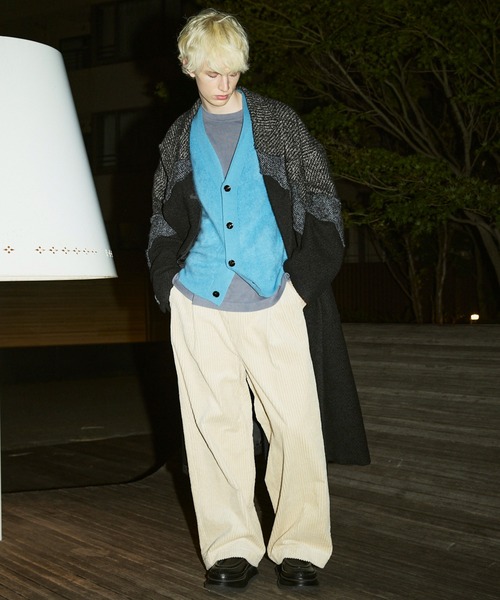 UNISEX》Zigzag Different Material Docking Prime-Over Coat/ジグザグ