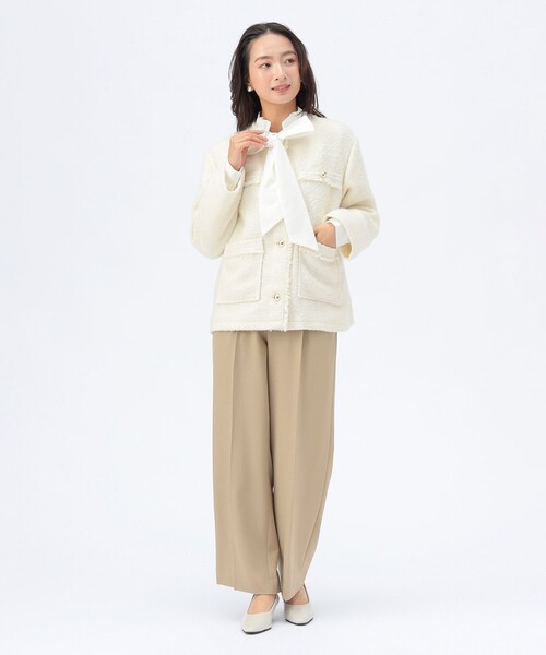 セレモニー・ハレの日】フリンジ ツイード ジャケット（ノーカラー