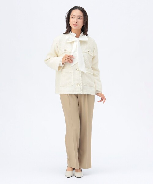 BEAMS HEART（ビームスハート）の「【セレモニー・ハレの日】フリンジ ツイード ジャケット（ノーカラージャケット・レディース・オフホワイト/ブラック・FREE）」の18枚目の写真