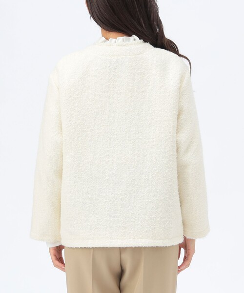 セレモニー・ハレの日】フリンジ ツイード ジャケット（ノーカラー