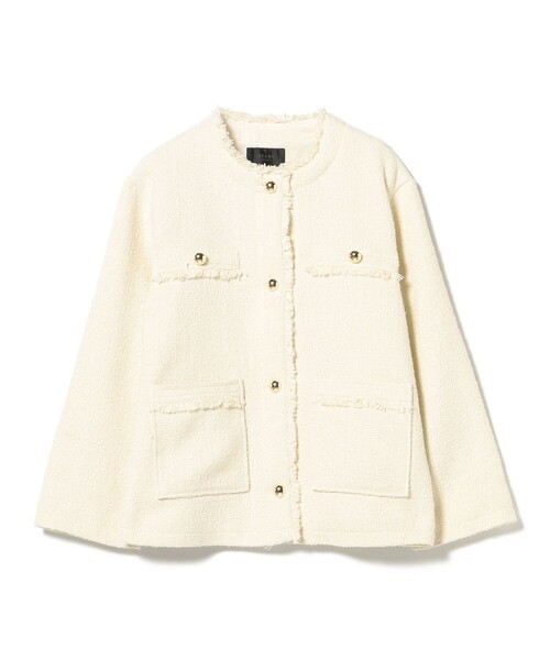 BEAMS HEART（ビームスハート）の「【セレモニー・ハレの日】フリンジ ツイード ジャケット（ノーカラージャケット・レディース・オフホワイト/ブラック・FREE）」の7枚目の写真